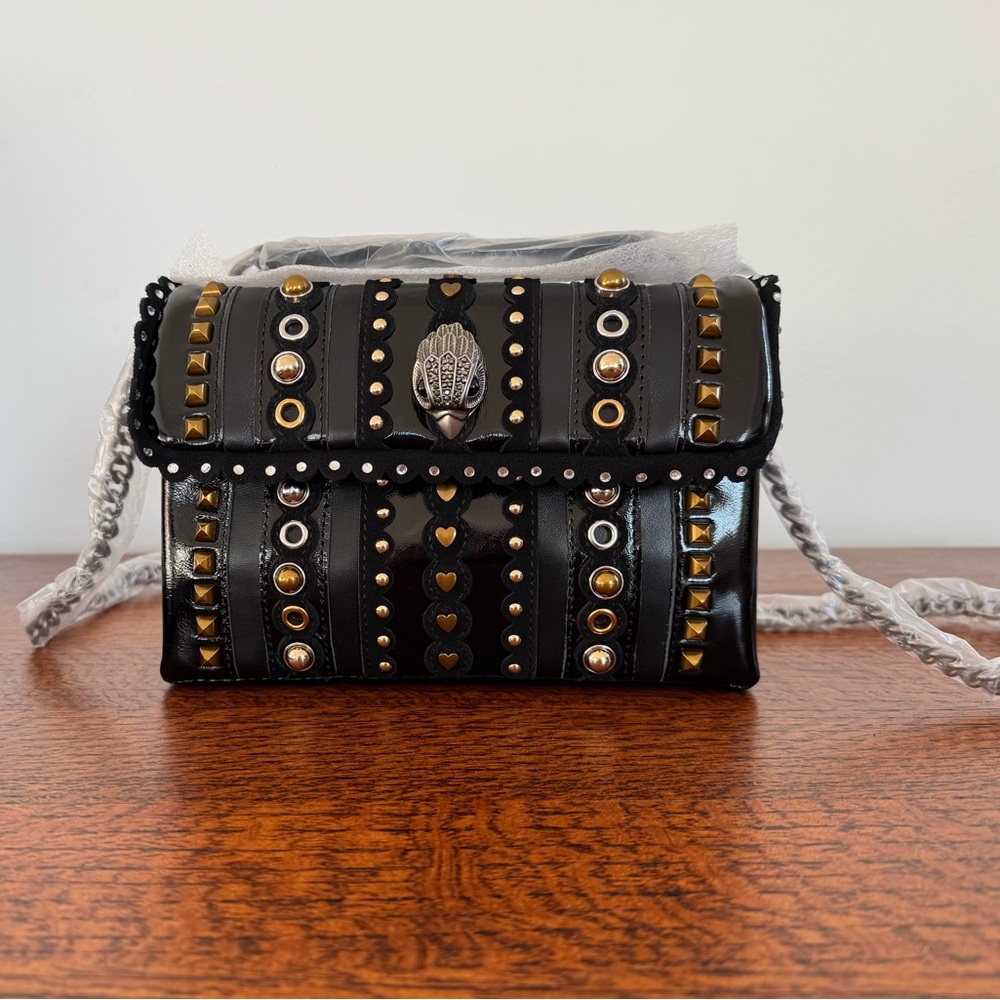 Kurt Geiger Studded Black Leather Crossbody Bag with Chain Strap